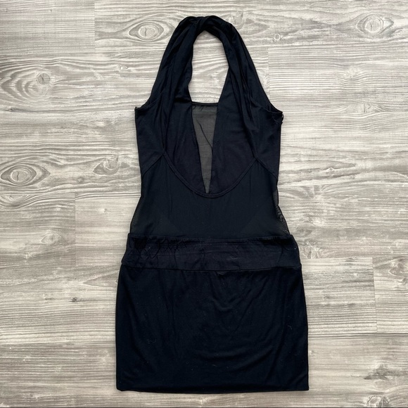 ASOS Black Mesh Insert Cross Back Bodycon Dress - Picture 3 of 3